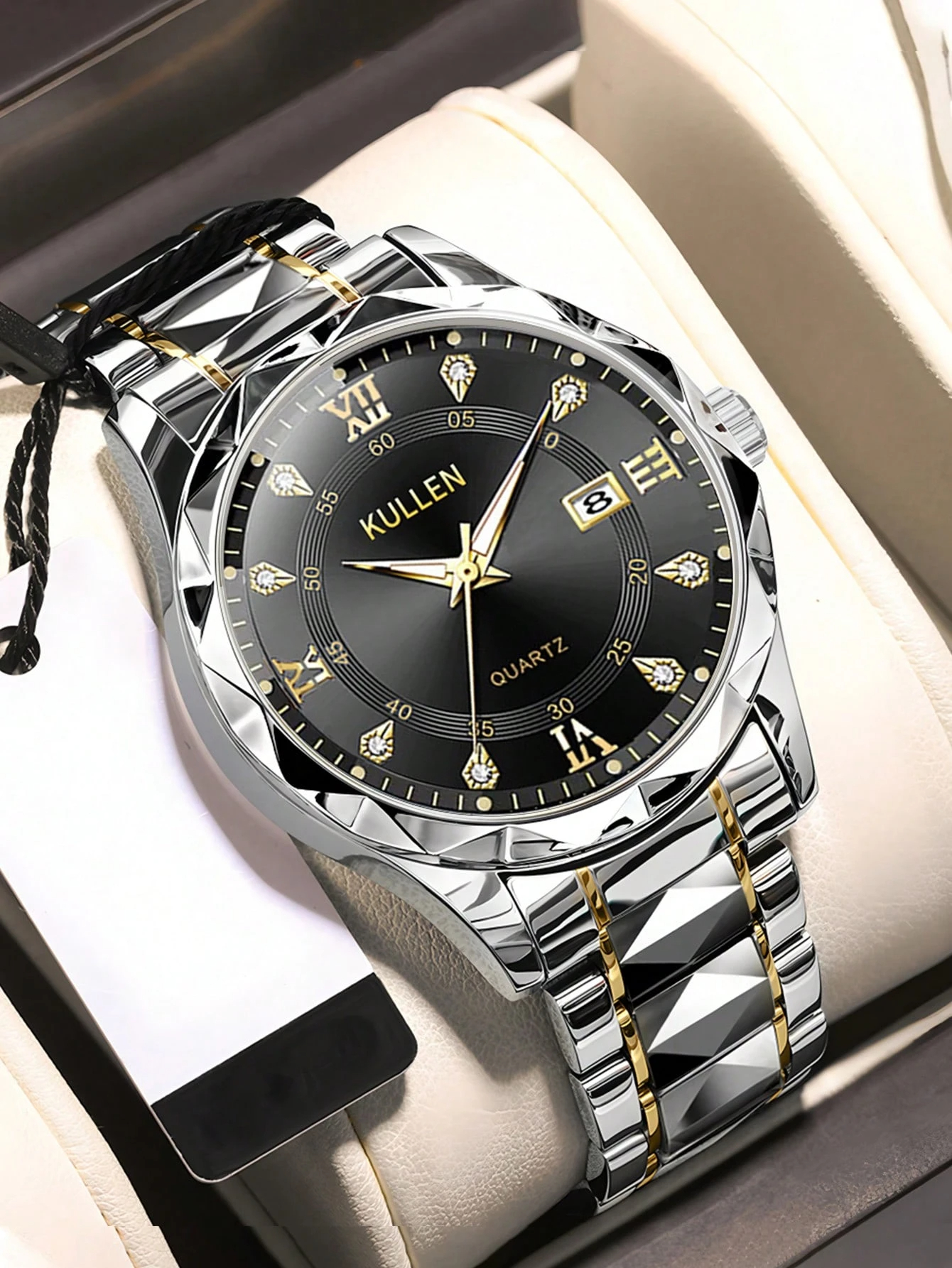 1pc Men's Black And White Business Roman Scale Quartz Watch, Alloy Strap And Case, Father's Day, Birthday, Anniversary Gift