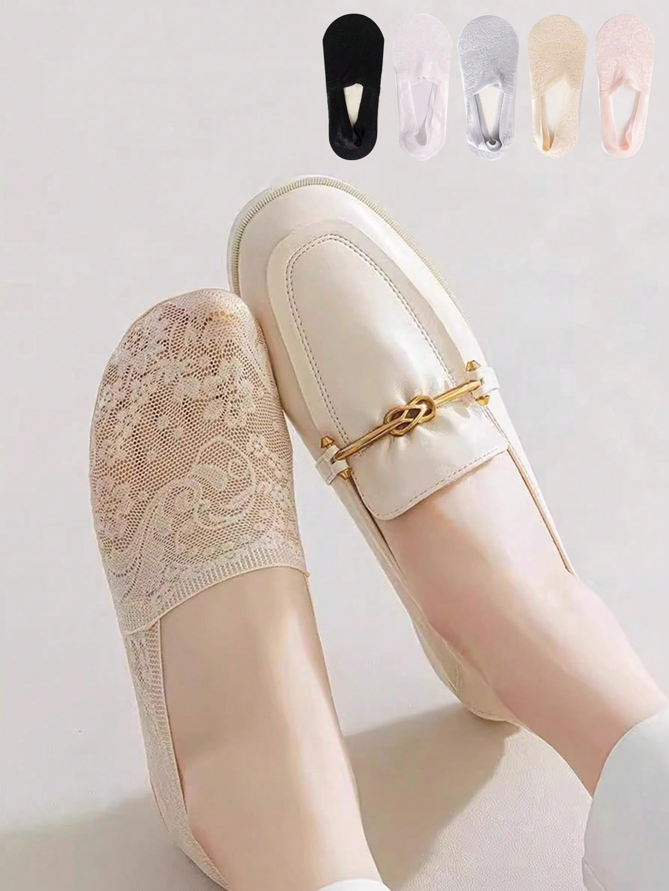 5 Pairs Fashion Women Girls Summer Socks Style Lace Flower No Show Short Sock Antiskid Invisible Ankle Sock Slippers