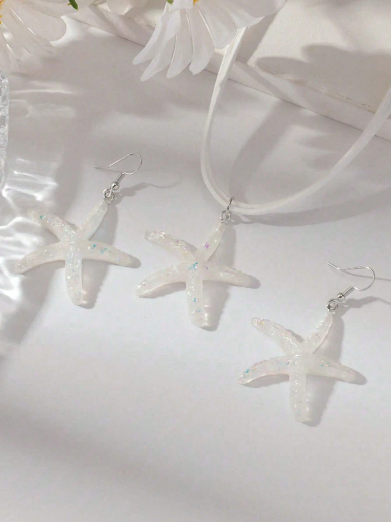 1set/3pcs Simple Fashion Star Shaped Pendant Necklace Set With Blue Starfish Earrings, Ocean Vacation Style Beach Jewelry For Women