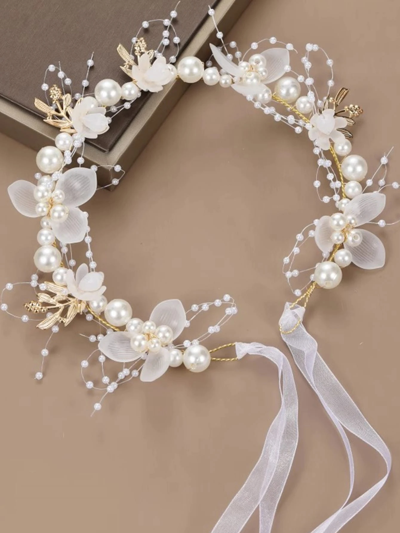 1pc Faux Pearl & Flower Decor Elegant Bridal Hair Band Tiara