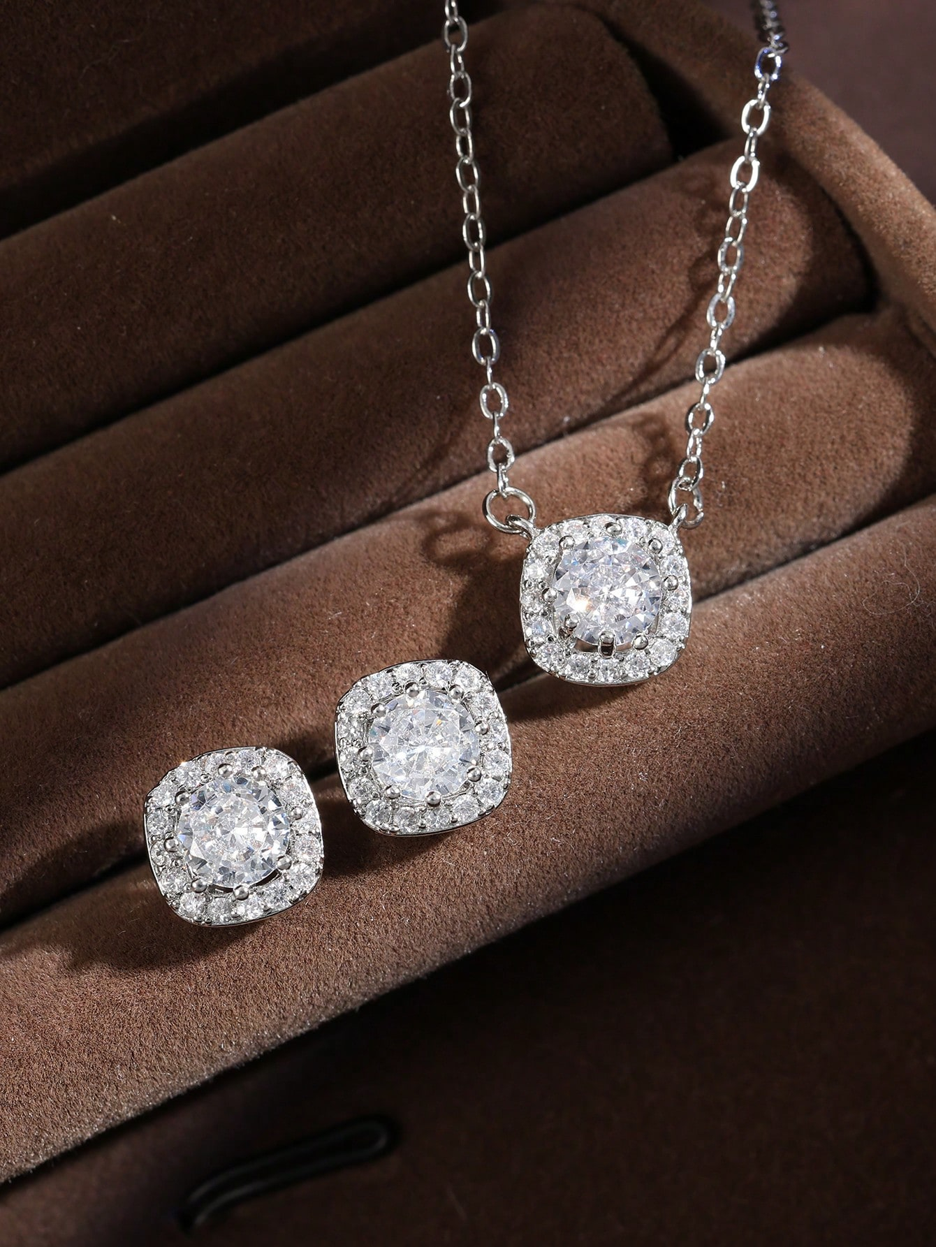 1 Set Elegant Cubic Zirconia Square Decorative Jewelry Set