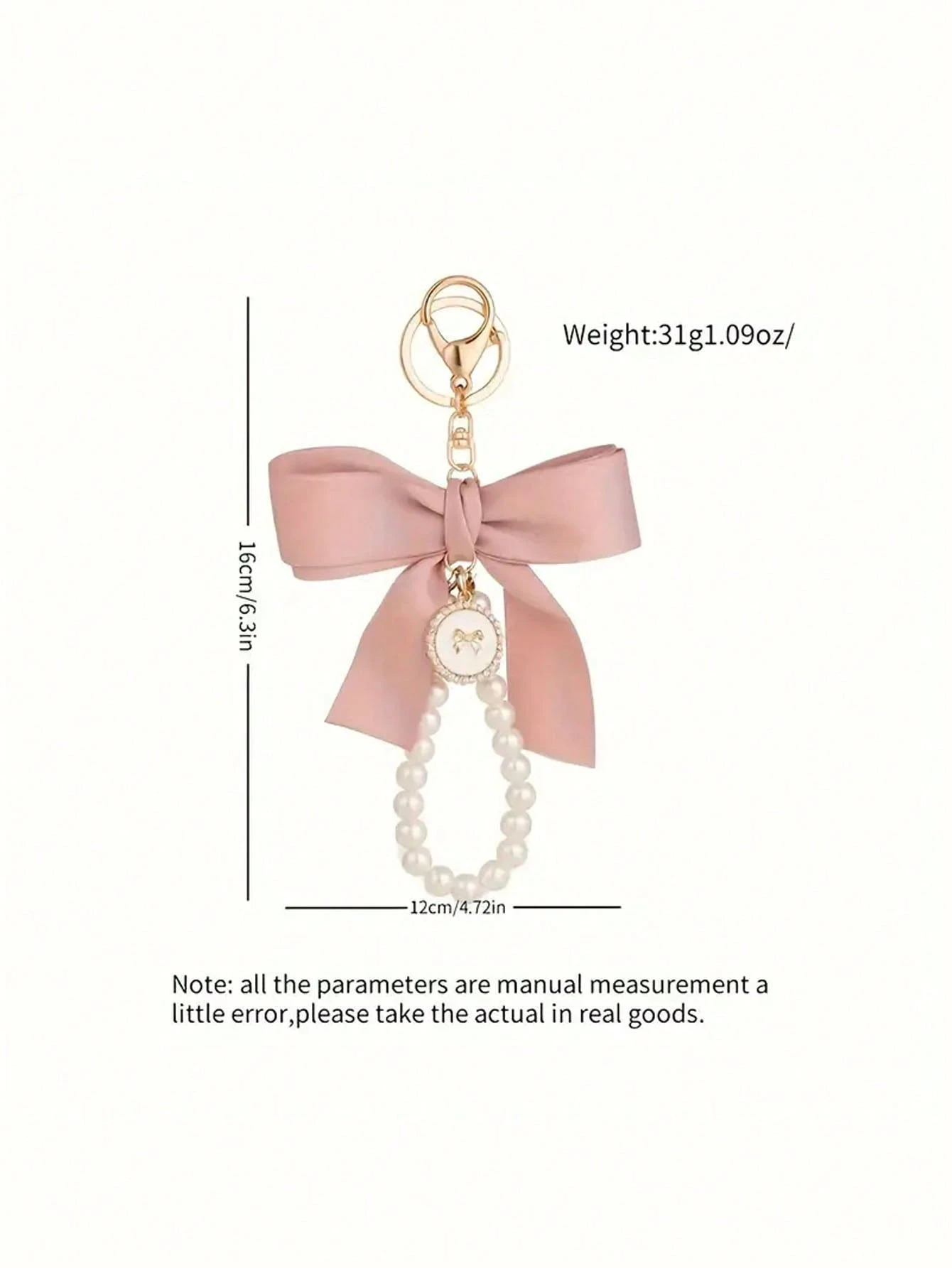 1pc Charming Pink Bow & Pearl Beaded Keychain Wristlet - Polyester, Butterfly Inspired Design, Suitable For Keys, Wallet, Phone - Fashionable Women's Accessory Car Accessories Bag Charm School Pearl Cute Goth Y2k