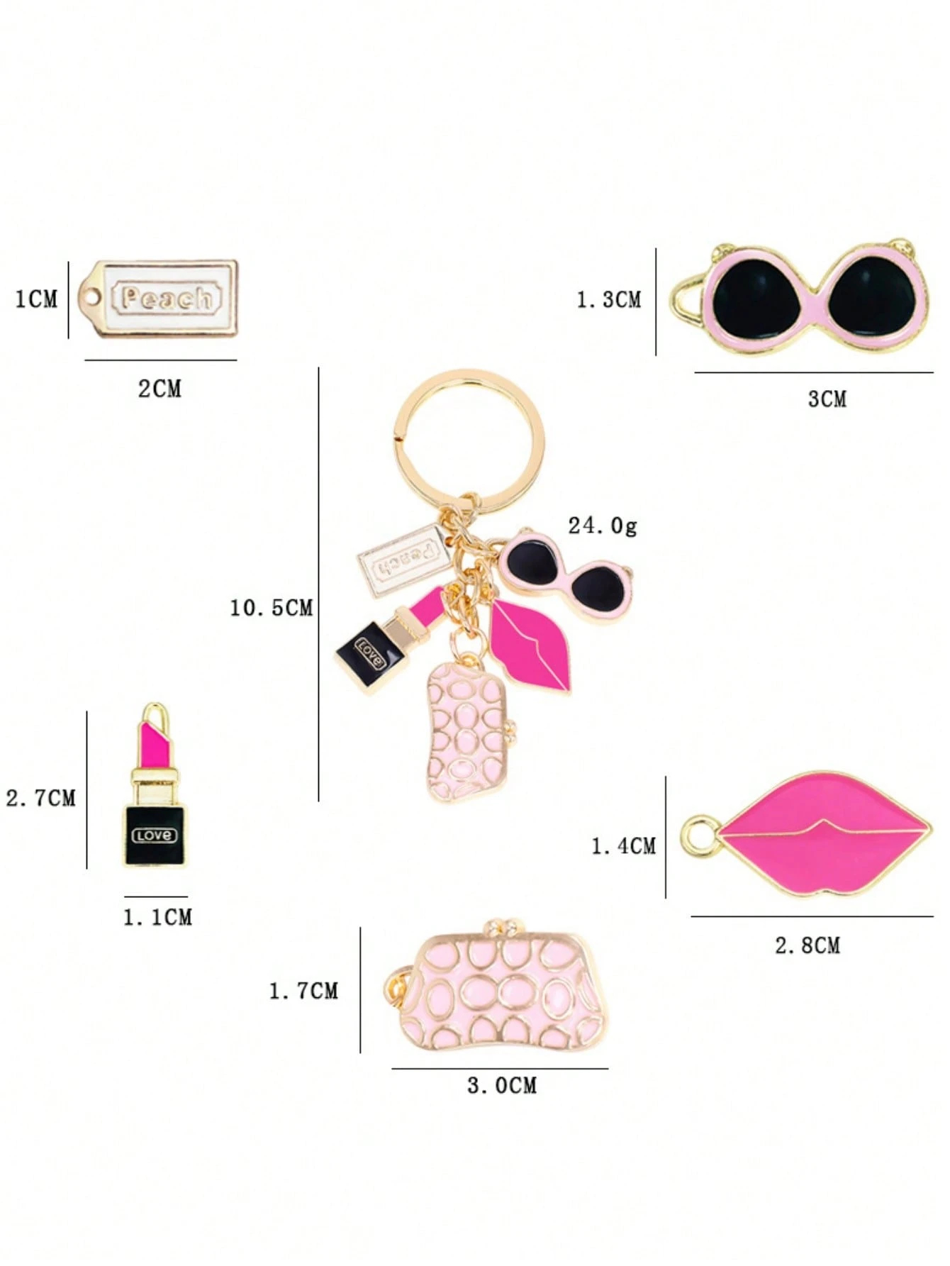 1 Pc Creative Lipstick Keychain Makeup Handbag Glasses Lip Pendant Keyring For Car Key Ring Bag Charms Women Stylish Gift Car Accessories School Cute Goth Y2k