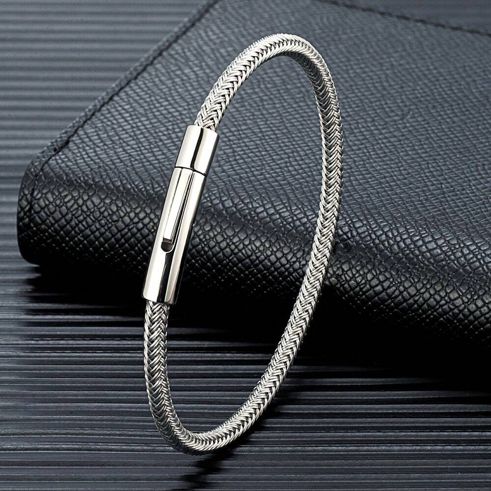 1pc Minimalist Stainless Steel Wire Single-Layered Bracelet Classic Black/Silver Non-Fading Wristband Jewelry Gift For Women/Men