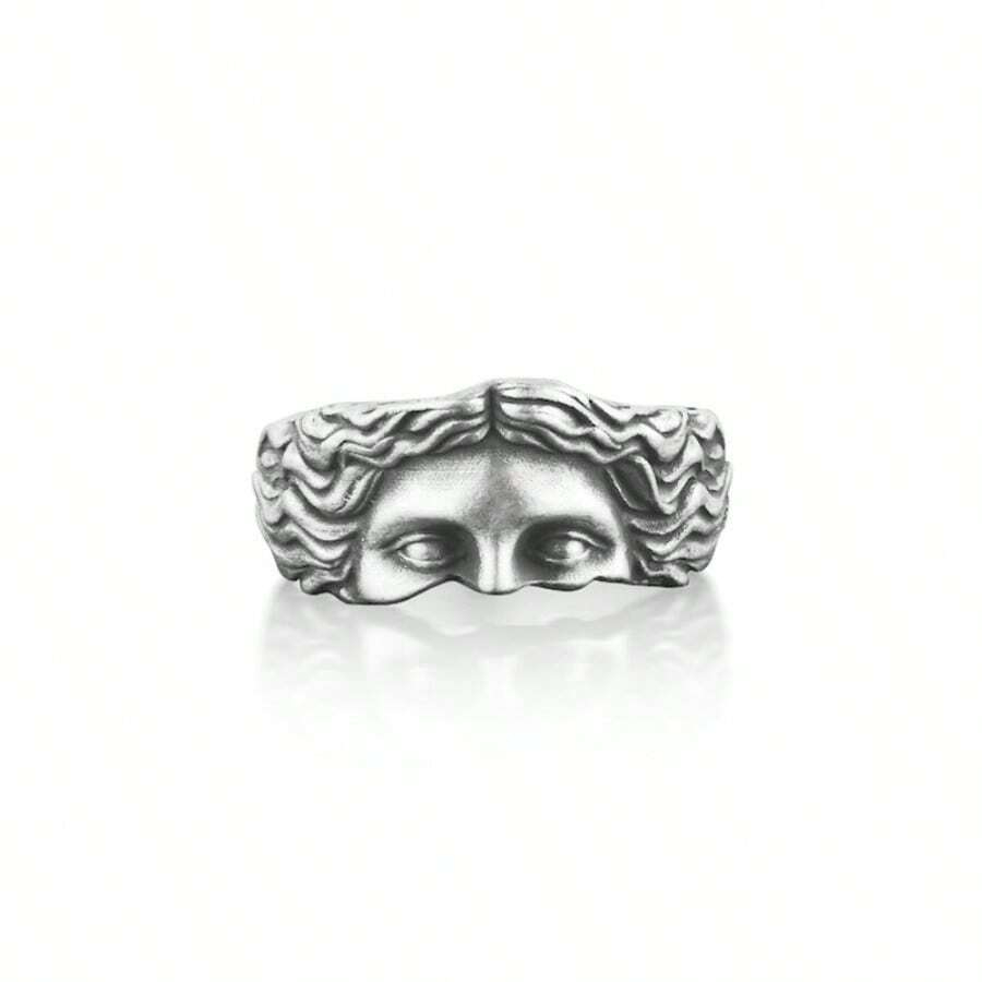 1pc Vintage Punk Style Men Aluminum Alloy Half-Face Open Ring, Suitable For Daily Wear