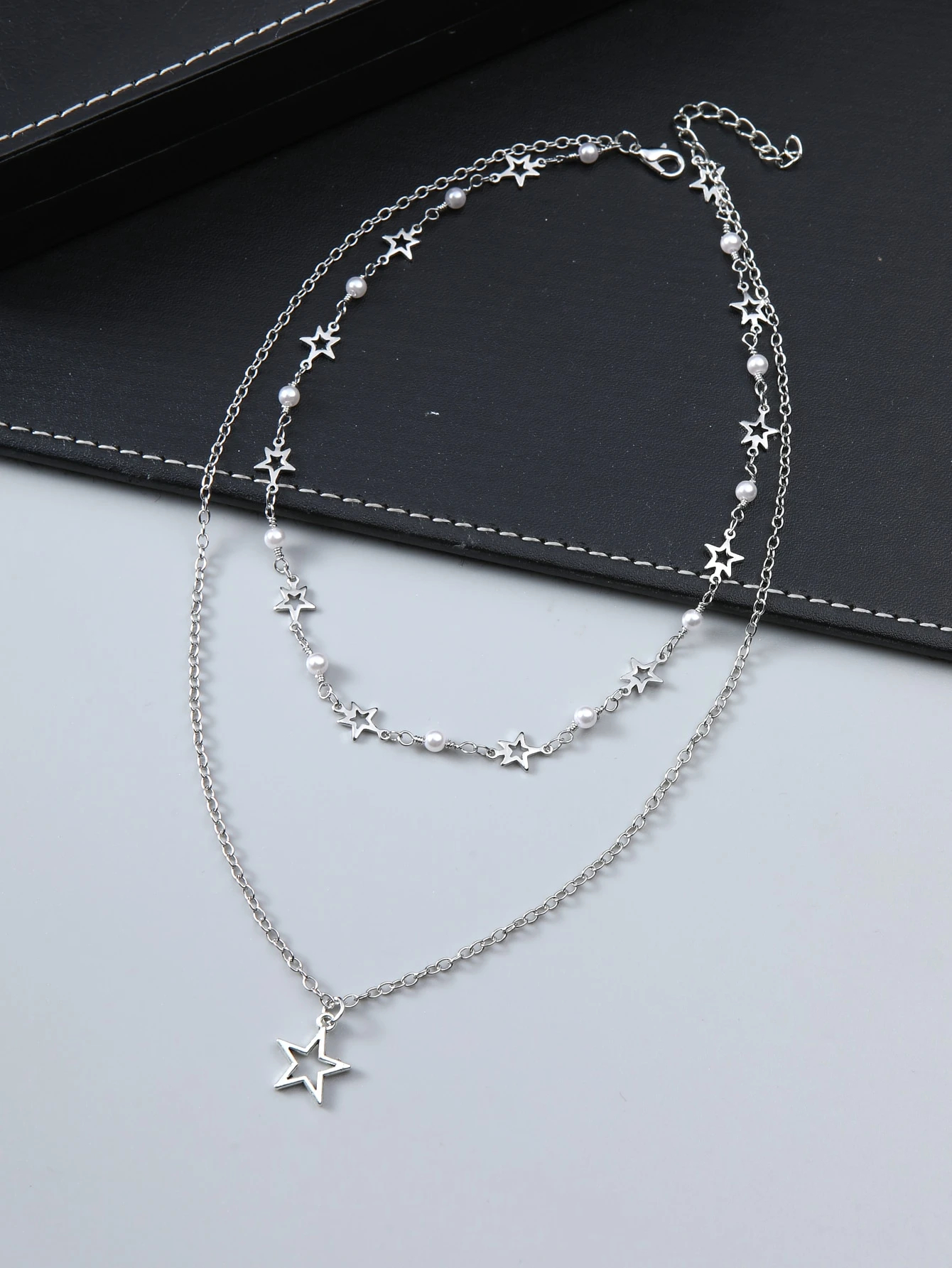 1pc Men's Metallic Chain Star Pendant Multi-layered Necklace