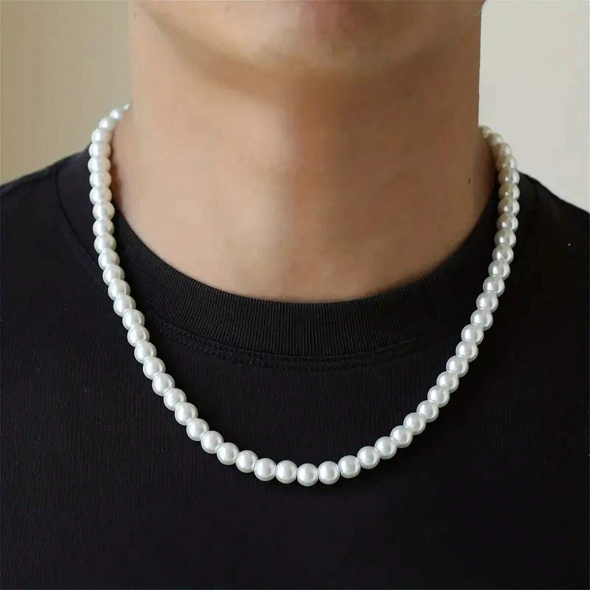 1pc White Fashionable Simple & Versatile Pearl Beaded Necklace, Holiday Gift For Men Daily Wear