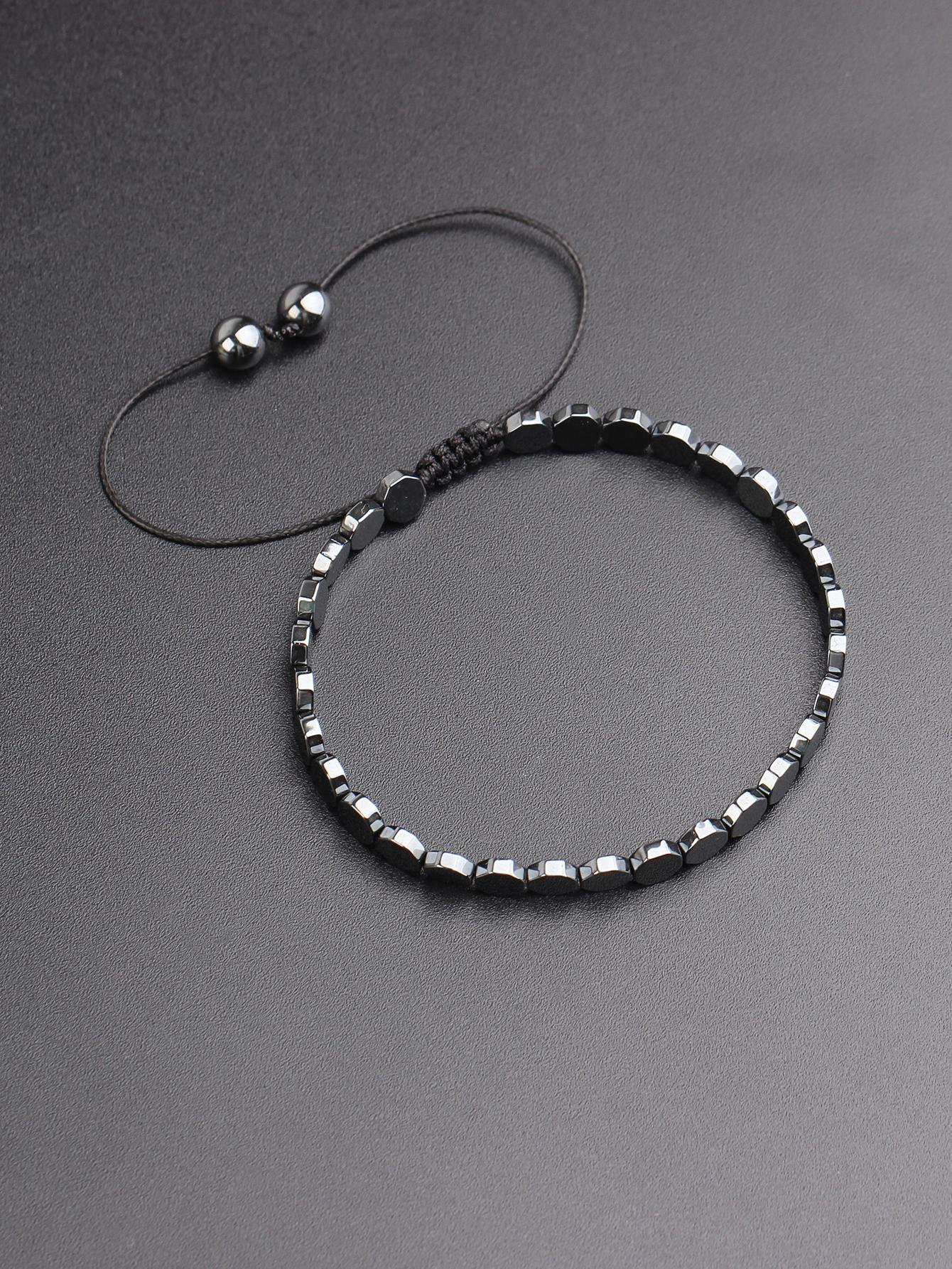 1Pc Men's Adjustable Black Onyx Beads Bracelet For Daily Decoration For A Stylish Look