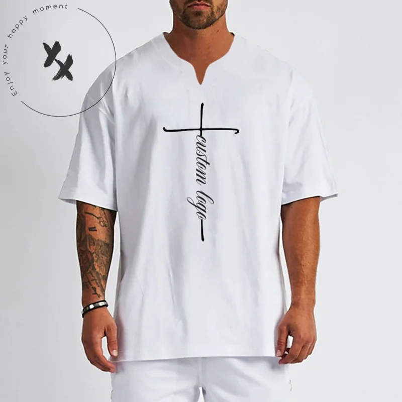 Hot Sale Customize Gym T-shirt Men 95%cotton 5% Spandex Oversize V-neck Plain Printed Short Sleeve T-shirt For Men