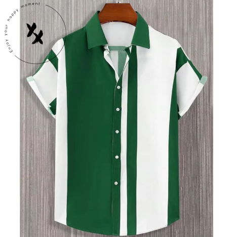 Men's Simple Floral & Striped Print Casual Shirt Plus-size Short-sleeved Loose Fit Everyday Street Top