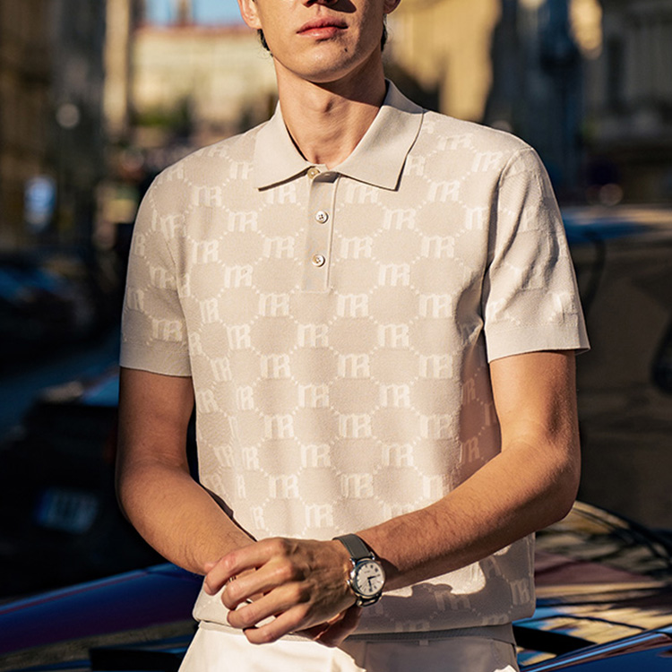 Customizable logo men's sweater, Henry collar knitted T-shirt, short sleeve, summer fine twist design, Korean style trendy loose