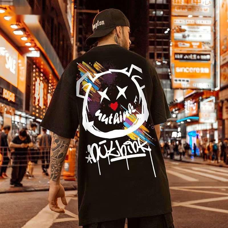 Short Sleeved T-shirt Men's Korean Version Casual Loose Street Hip-hop Round Neck Summer Outfit Couple T-shirt Teddy Bear Top