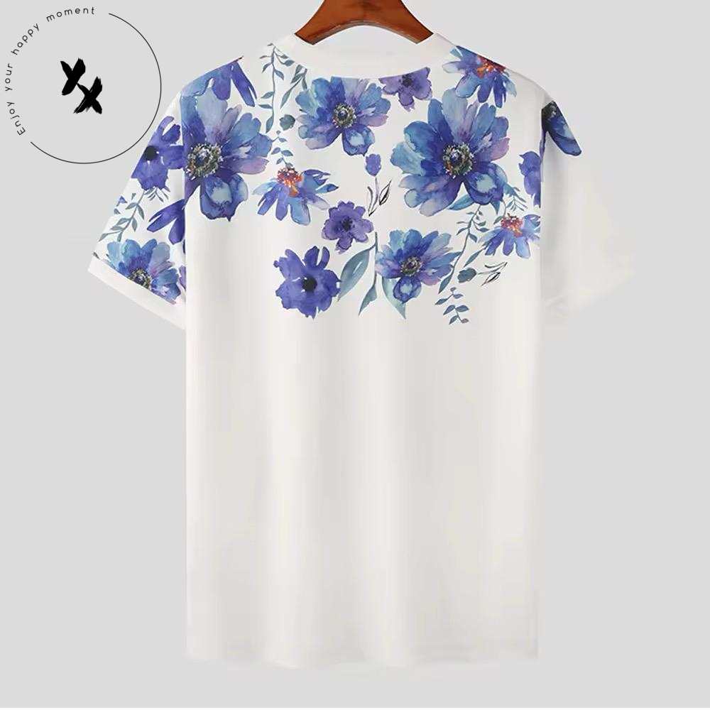 High Quality Printed Cotton T-shirt Men Casual Loose Round Neck Short Sleeve T-shirt