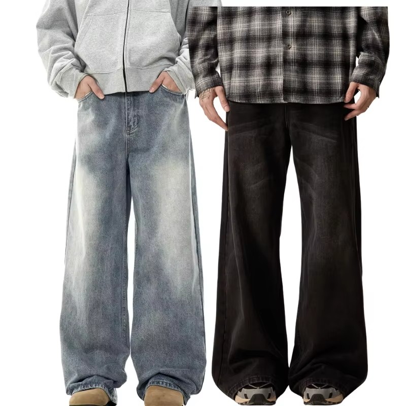Neutral loose pants, high-quality wide-leg loose pants, street pants, and washed loose jeans