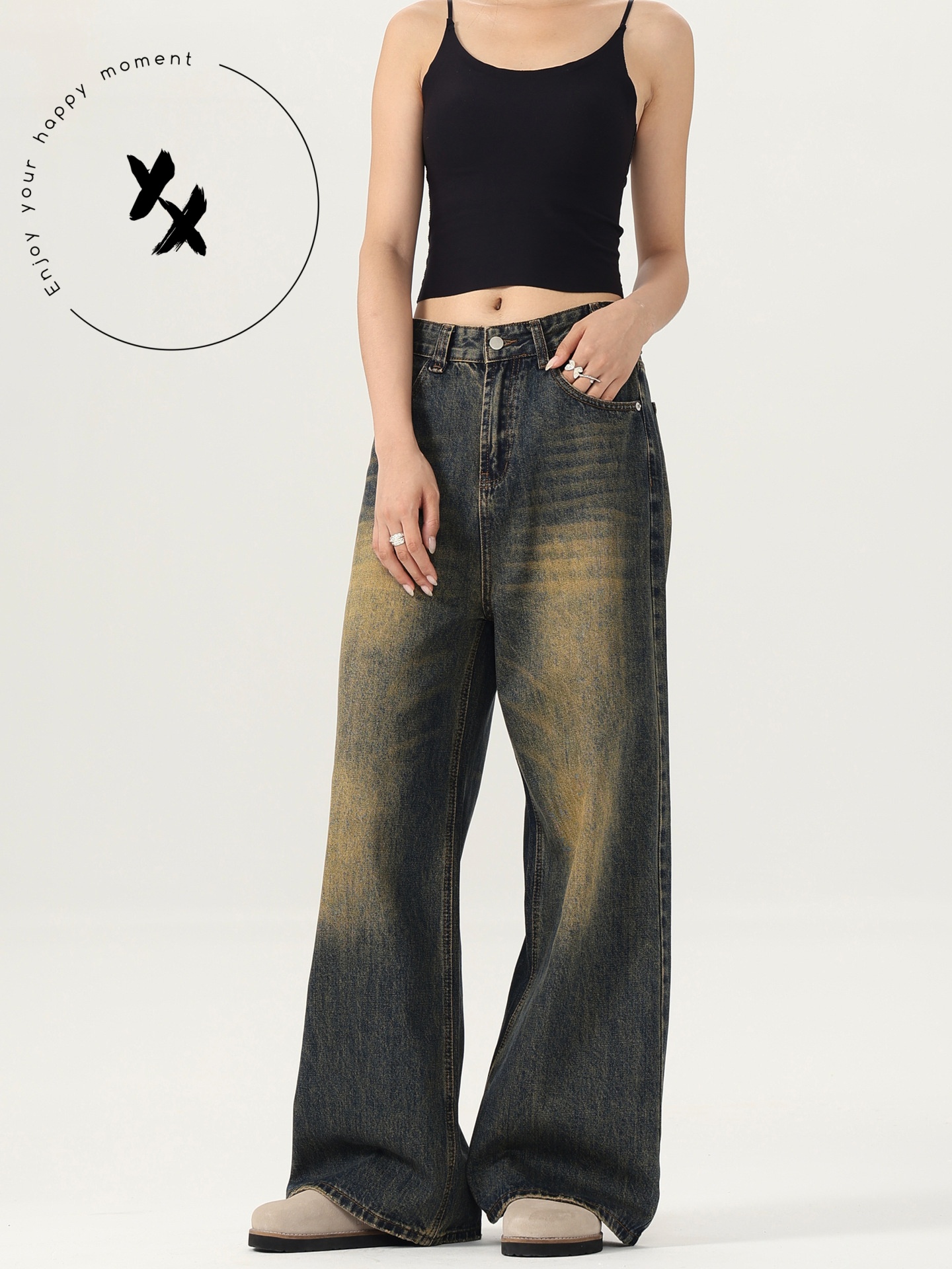 High Quality Washed Women's Wide Leg Jean Loose Fit Jeans Fashion Unisex Jeans Straight Leg Floor Length Denim Trousers