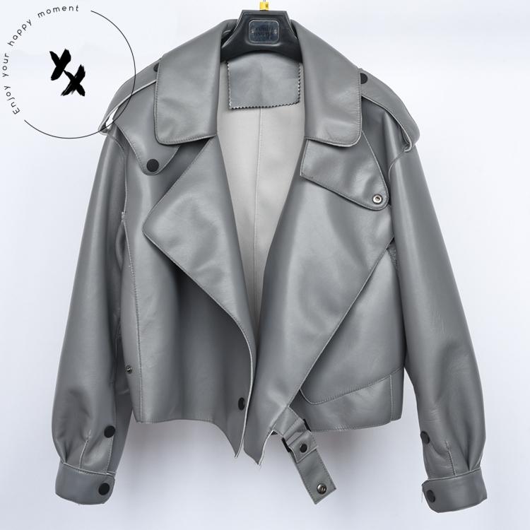 New Stylish Windproof Leather Short Outwear Real Sheepskin Womens Leather Jackets