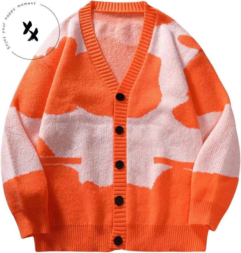 Customizable Men's V-neck Button Cardigan Sweater European American Fashion Long Thin Design Spring Autumn Knitted Weaving