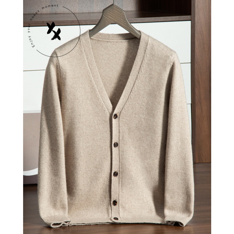 Inner Mongolia winter V-neck wool cardigan casual knitted 100% cashmere men's wool sweater cardigan