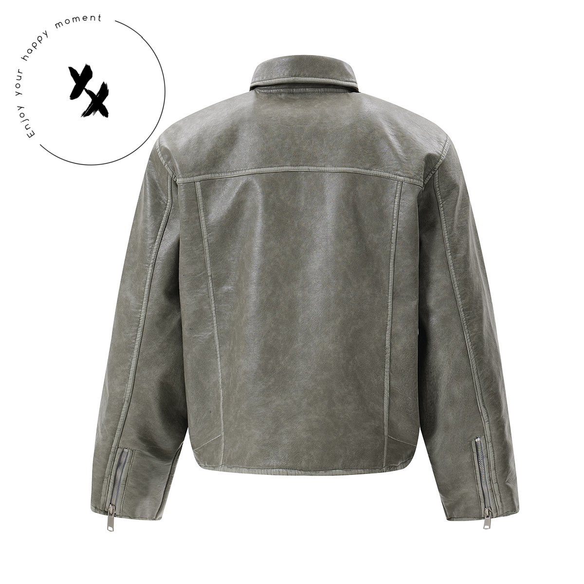 Autumn Winter Men's Women's Casual Pu Leather Motorcycle Jacket American Retro Style Stand Rabbit Heavy Washed Trendy New