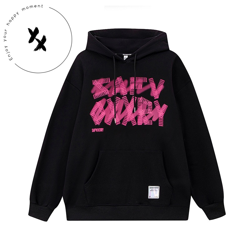 High-quality 100% cotton heavyweight puff screen printed solid color men's sweatshirt