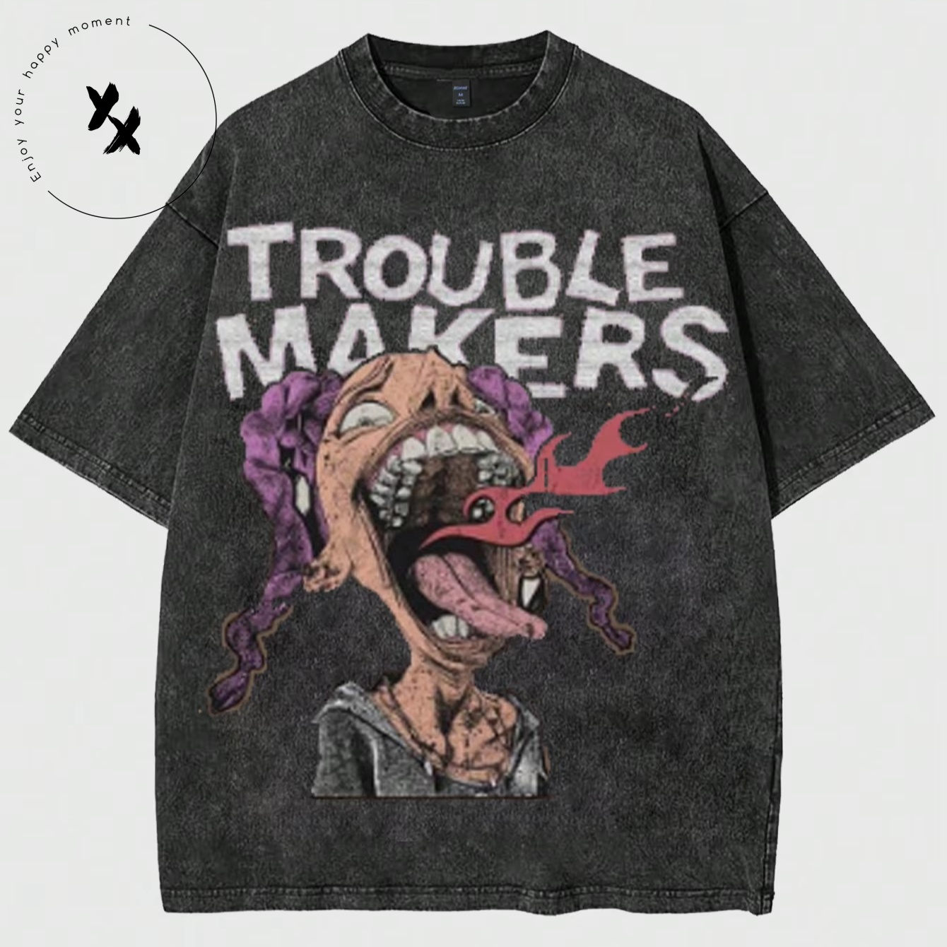 Vintage Retro Hip Hop Rock Style Men's Casual Short Sleeve T-shirt Distressed Wash Edged Design Printed Loose Underlay Blank