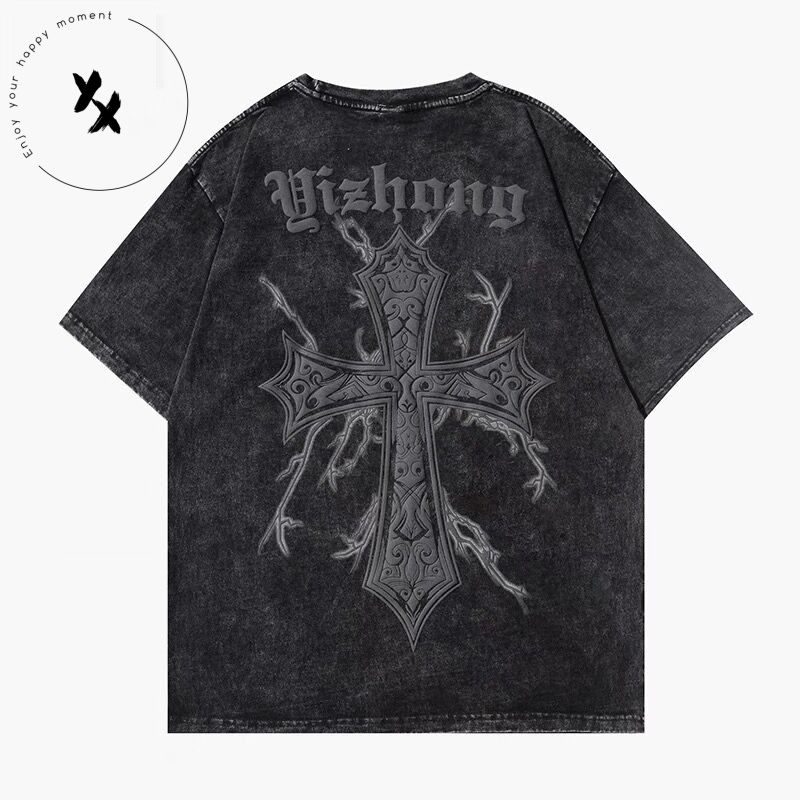 Custom 3d Puff Printing Fried Snowflake Vintage Heavyweight Cotton Short Sleeve T-shirt Summer T-shirt Oversize T-shirt