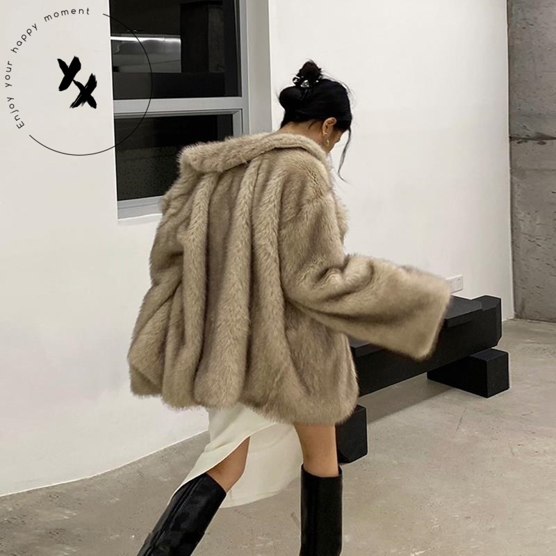 Imitation Faux Fox Fur Coat For Women Jacket Mid-length Temperament Large Lapel Loose Plush Coat