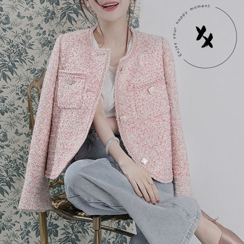 Spring Lady Elegant Sweater Cardigans Women Socialite Style Tweed Wool Coats