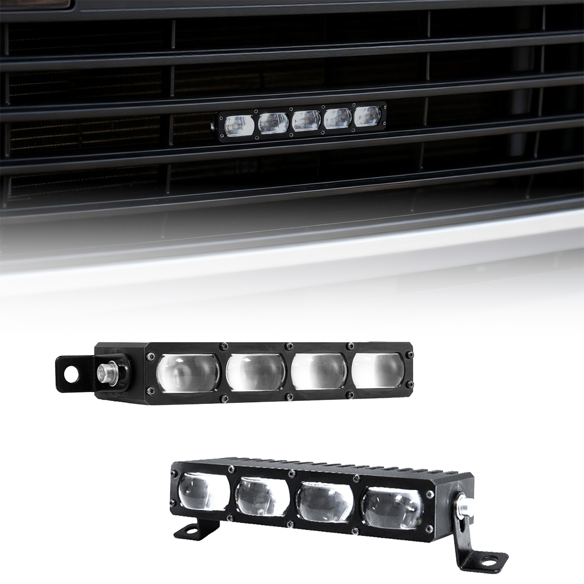 Ultra-Thin 4-LED Matrix Grille Lights - Mini Driving Light Bar, Waterproof Dustproof for Off-Road Truck Jeep ATV, Dual Color (Yellow/White) 12-60V 