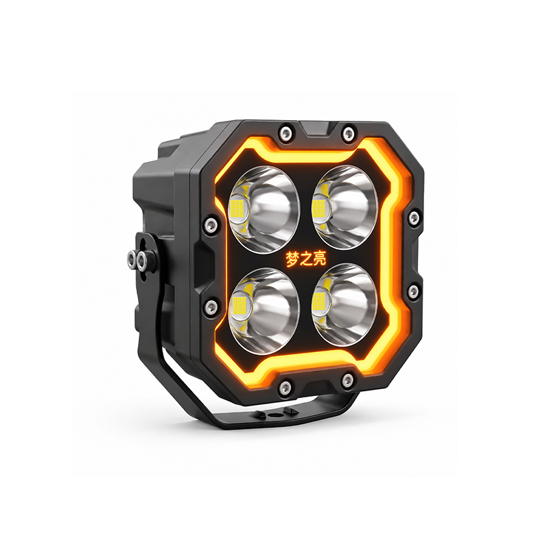 660W 4-LED Offroad LED Pod Lights, Four-Leaf Clover Pro Max Square LED Work Light with Amber DRL Daytime Running Light, IP68 Waterproof Driving Fog Light for SUV Truck Pickup ATV UTV Bumper Roof Rack