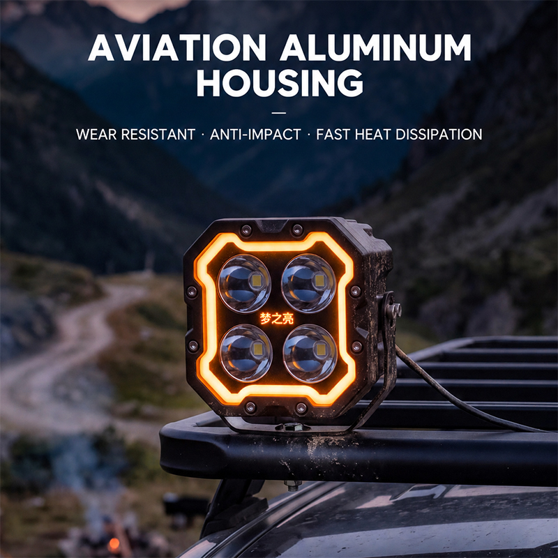 660W 4-LED Offroad LED Pod Lights, Four-Leaf Clover Pro Max Square LED Work Light with Amber DRL Daytime Running Light, IP68 Waterproof Driving Fog Light for SUV Truck Pickup ATV UTV Bumper Roof Rack