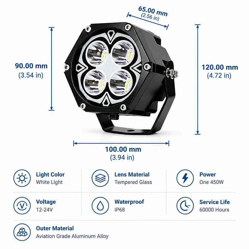 450W LED Offroad Pod Lights, 4-Leaf Clover LED Driving Lights with Amber Halo DRL, IP68 Waterproof Off Road Auxiliary Lights for Jeep, Truck, SUV, Pickup, A-Pillar / Hood Mount
