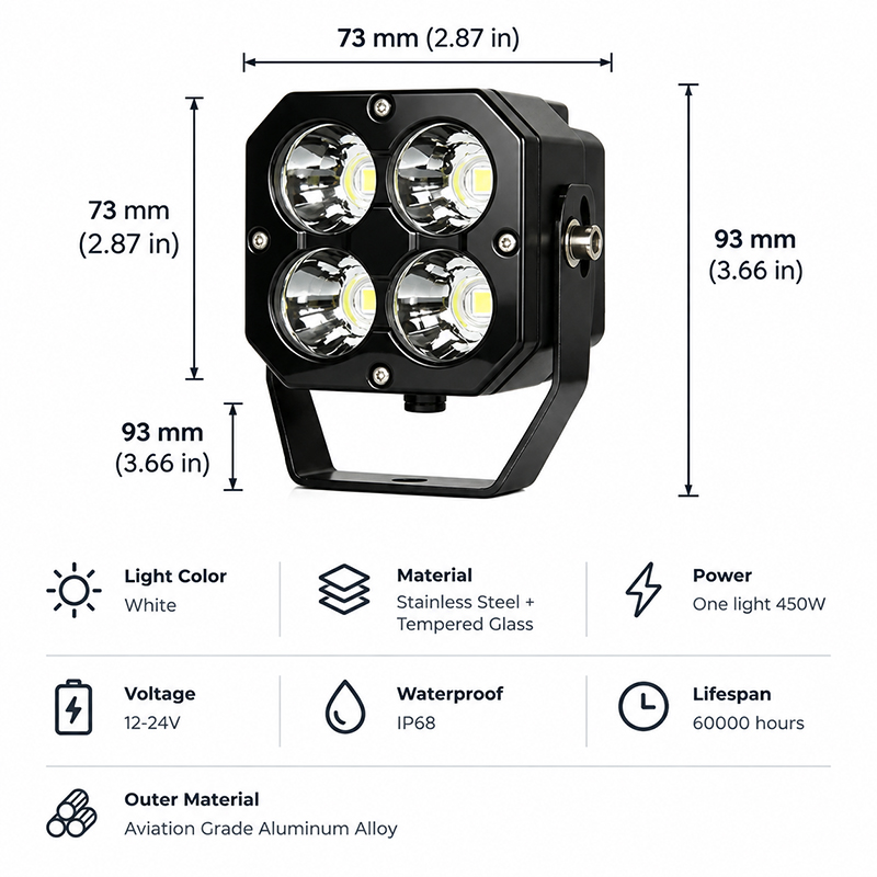 450W Mini Cube LED Offroad Light, 80000LM Spot Flood LED Pods IP68 Waterproof for Truck Jeep ATV UTV