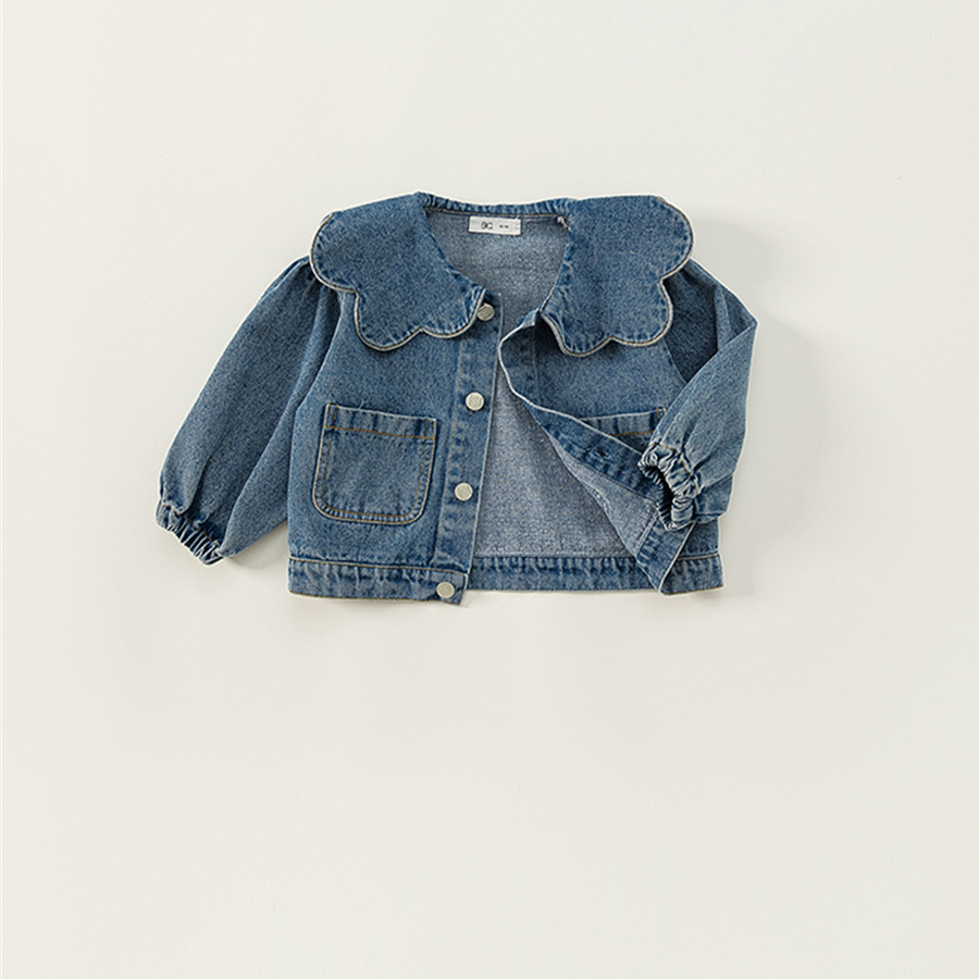 02 Children's clothing Korean style denim jacket spring and autumn lace collar denim top casual cardigan 