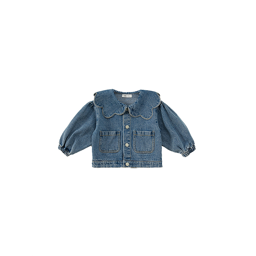02 Children's clothing Korean style denim jacket spring and autumn lace collar denim top casual cardigan 