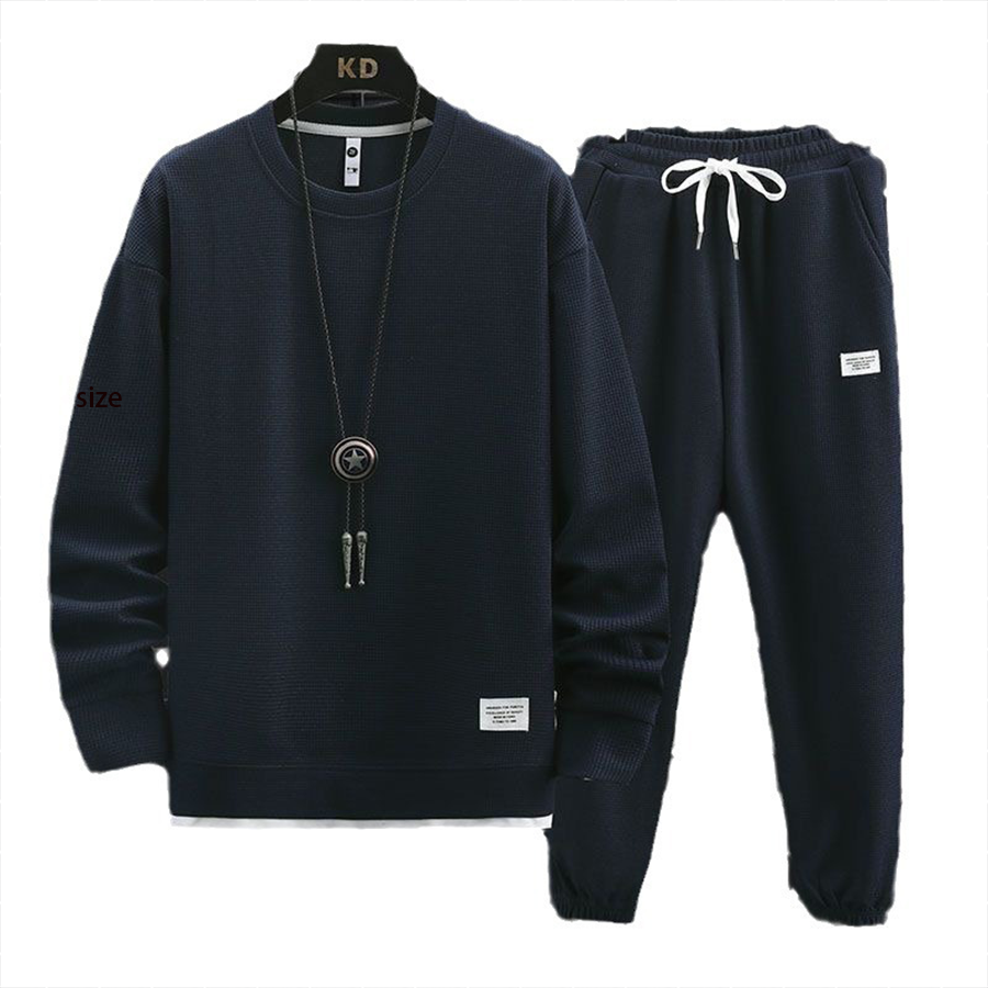 04 Waffle suit autumn new casual sports long-sleeved trousers two-piece set