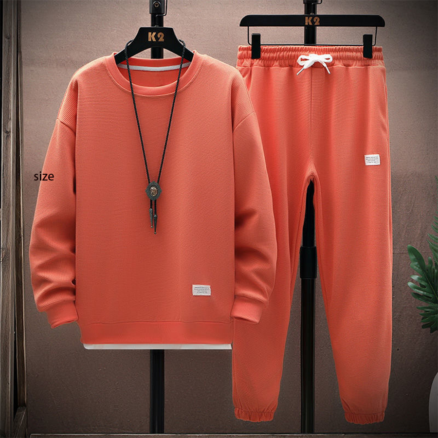 04 Waffle suit autumn new casual sports long-sleeved trousers two-piece set