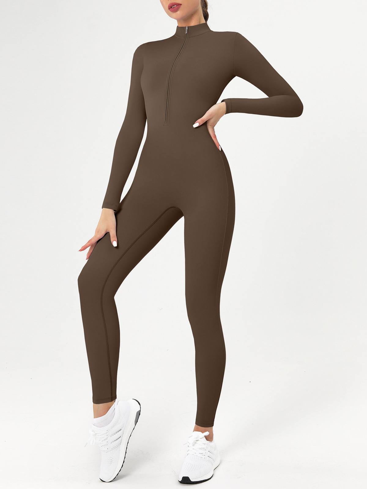 A3 European American Style Zipper Naked Feeling Long Sleeve Yoga Jumpsuit High Waist High Intensity Workout Slim Fit Bodysuit