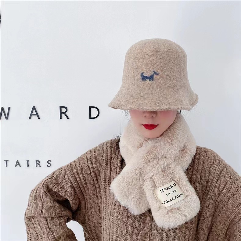 A11 Autumn Winter Scarf Faux Rabbit Fur Korean Style Thickened Solid Color Plush Neck Warmer Cross Collar Dropshipping