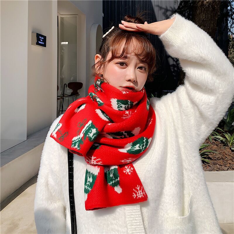A12 hristmas Gift Red Deer Scarf for Women, Versatile Warm Long Ins Style Cute Skin-Friendly Neck Warmer for Autumn Winter Students