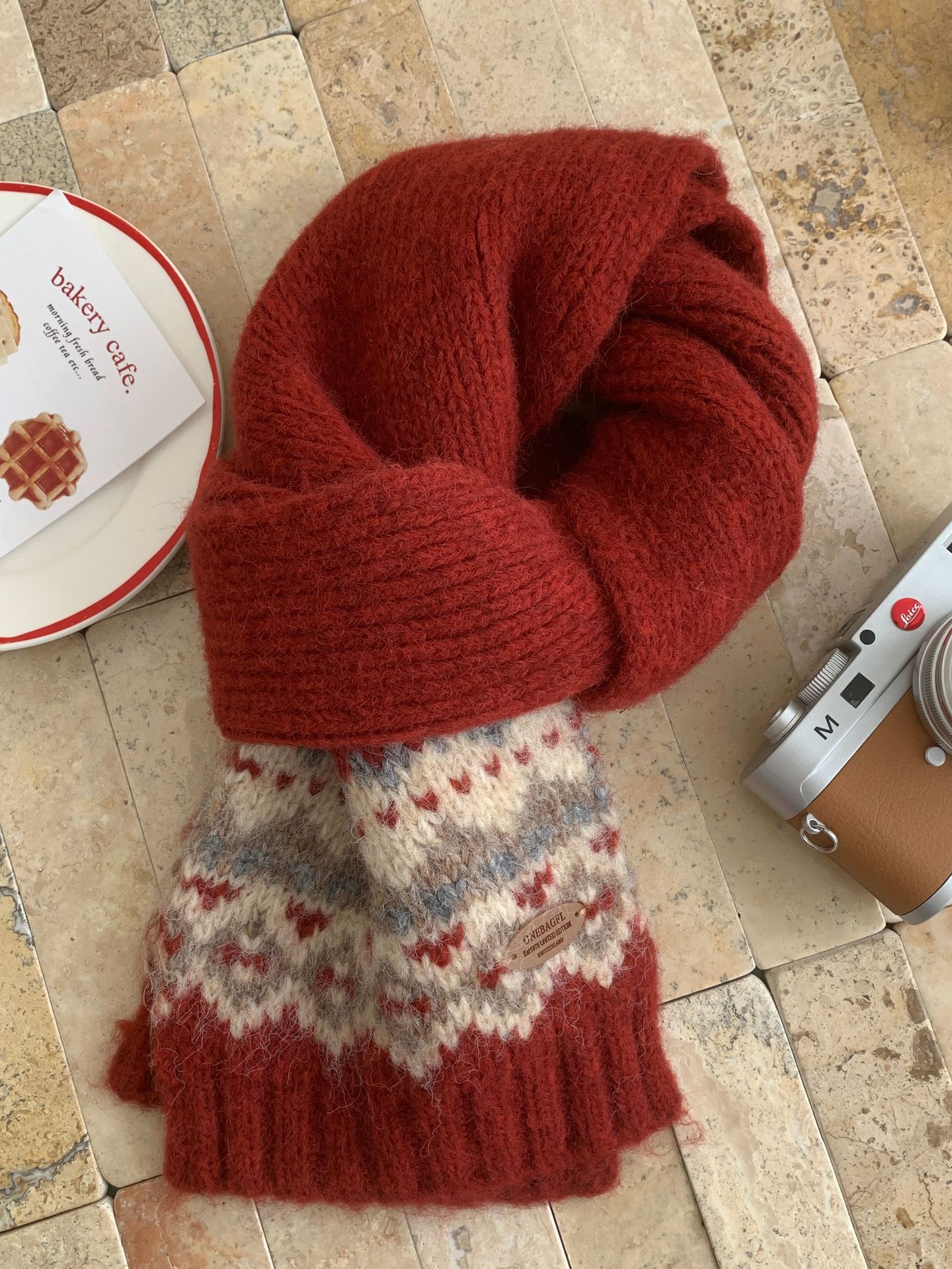 A13 Korean Style Fair Isle Christmas Knitted Scarf for Women - Wool Blend Warm Atmosphere Scarf for Students Couples Autumn Winter