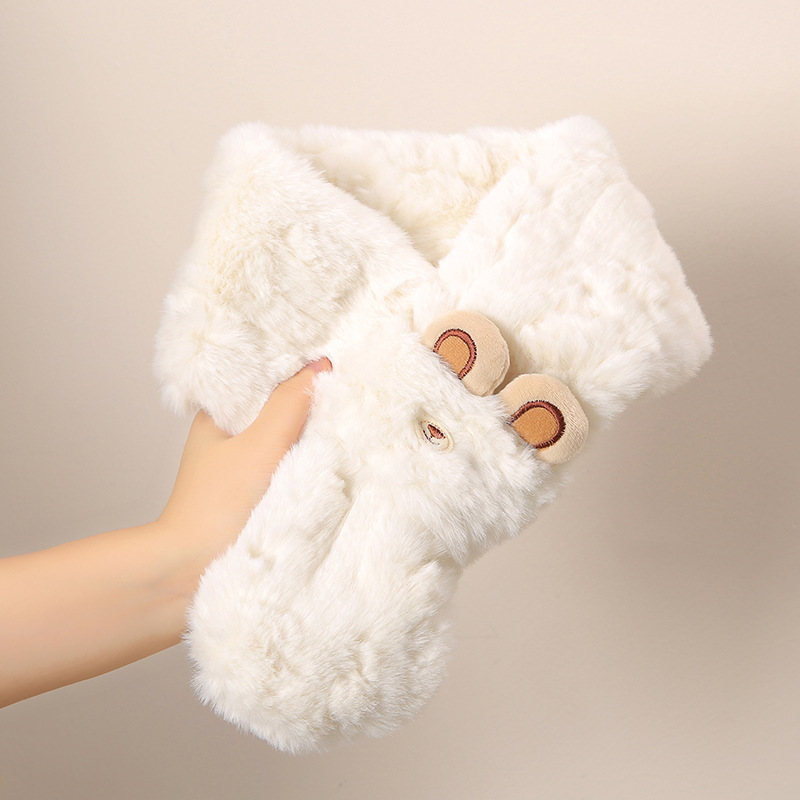 A15 Winter Cute Warm Furry Scarf | Korean Style Atmosphere Luxury High-End Neck Warmer | Thickened Version for Female Students in Winter