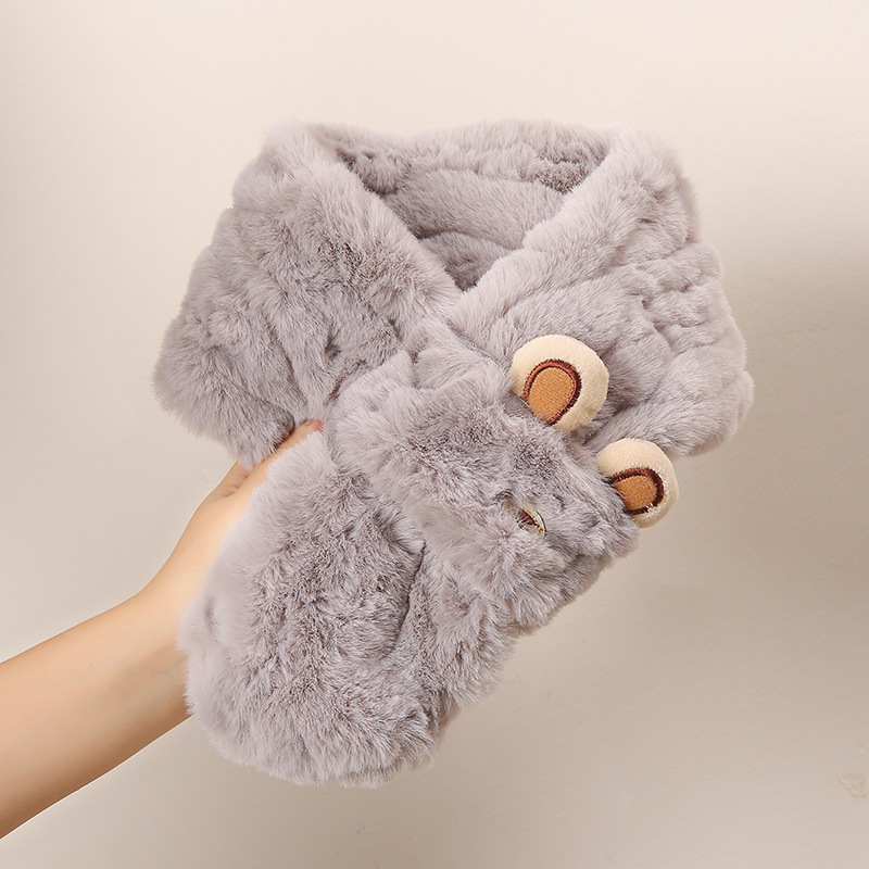 A15 Winter Cute Warm Furry Scarf | Korean Style Atmosphere Luxury High-End Neck Warmer | Thickened Version for Female Students in Winter