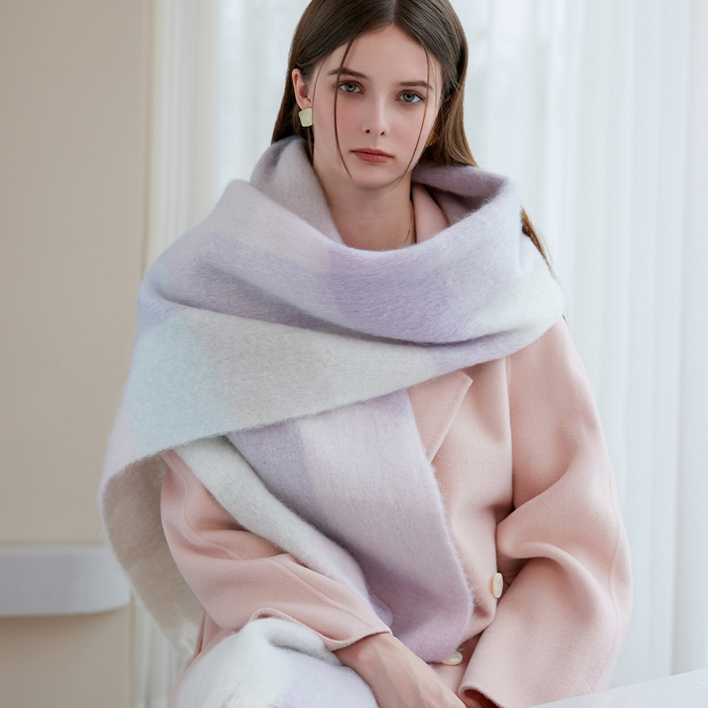 A19 Winter Cross-Border New Style Warm Thickened Scarf for Women - High Quality AC Scarf Elegant Neck Scarf Shawl Plaid