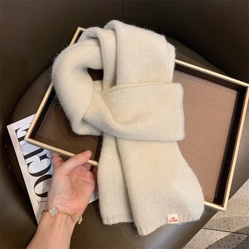 A21 Solid Color Scarf Women's New Style for Autumn and Winter Korean Style Versatile Knitted Wool Warm Scarf Factory Direct Sale