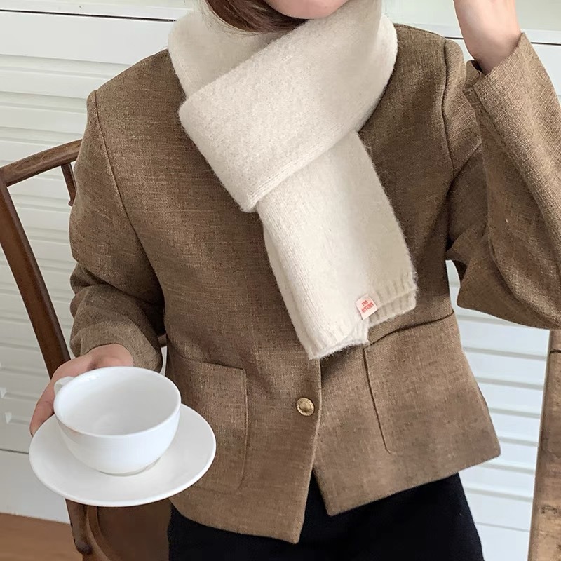 A21 Solid Color Scarf Women's New Style for Autumn and Winter Korean Style Versatile Knitted Wool Warm Scarf Factory Direct Sale