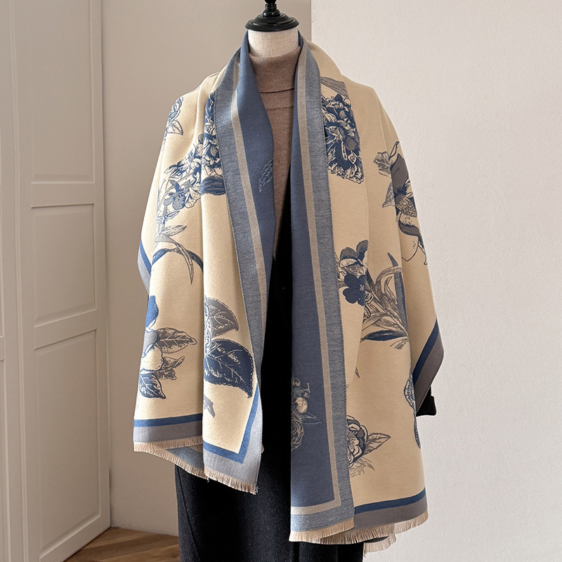 A23 New Arrival Korean Style Women's Cashmere-Like Jacquard Scarf - Retro Versatile Thickened Warm 2-in-1 Shawl Neck Warmer for Autumn Winter