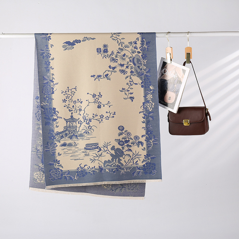 A23 New Arrival Korean Style Women's Cashmere-Like Jacquard Scarf - Retro Versatile Thickened Warm 2-in-1 Shawl Neck Warmer for Autumn Winter