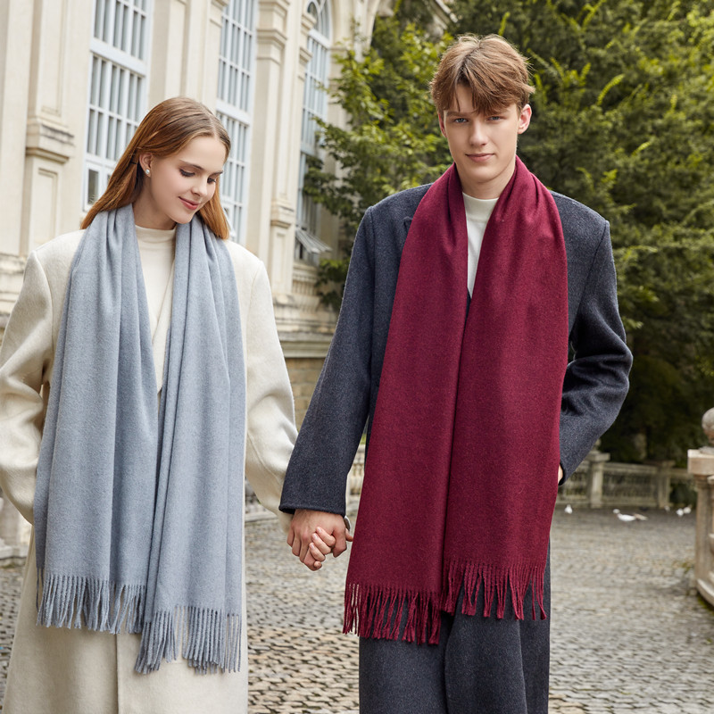 A26 Premium Wool Cashmere Scarf Shawl - Unisex Couple Style | Thick Warm Solid Color Wrap for Autumn Winter | Wholesale