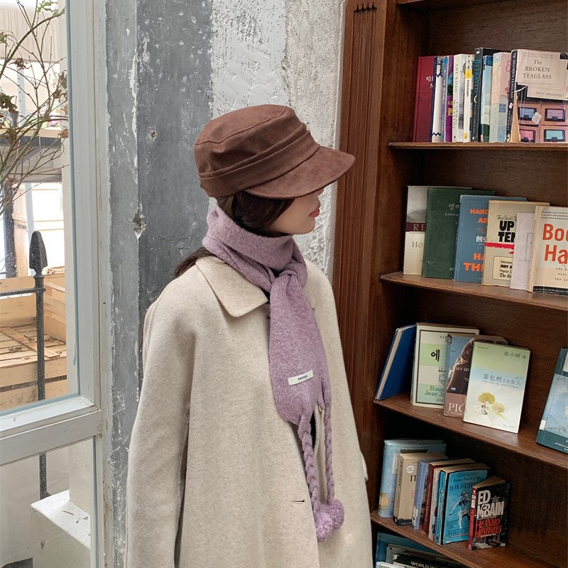 A28 Women's Pure Wool Ball Knitted Scarf - 2025 Winter Korean Style Warm Versatile Student Neck Warmer